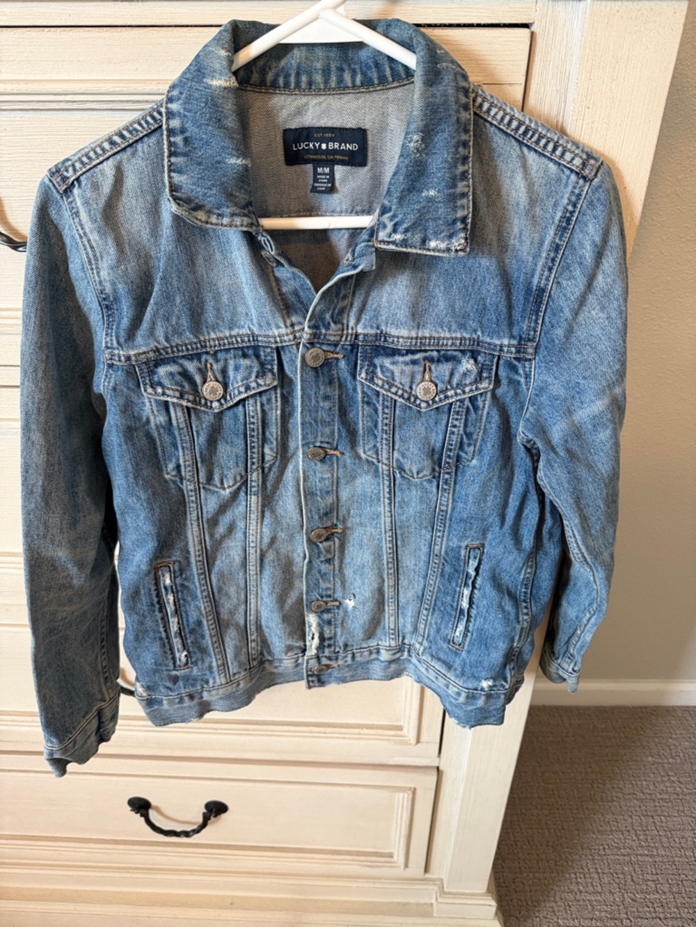 Lucky Brand Distressed Light Blue Trucker Denim Jacket